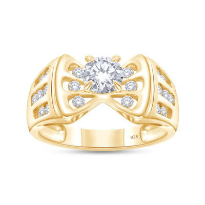 Simulated Diamond  Solitaire Promise Ring 14k Yellow Gold Plated Sterlg Silver