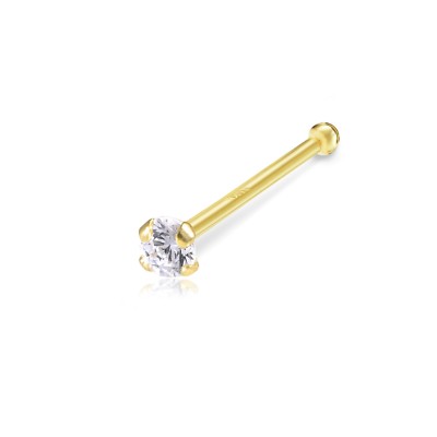 14K Solid Yellow Gold Cubic Zirconia Round Cut Nose Stud Ring