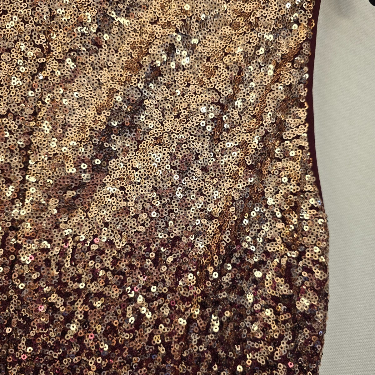 Womens Dress 8 Burgundy Gold Sequins Sleeveless Knee Ombre Wedding Holiday  Party | eBay