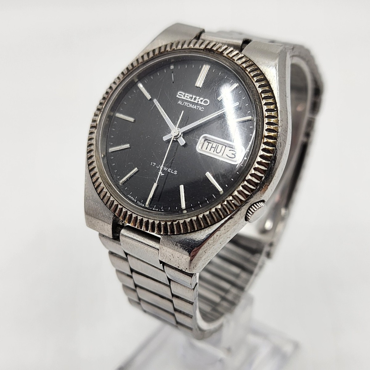 Vtg Seiko Watch 7009-8139 Self-Winding Automatic Men Steel Fluted
