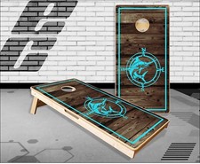 Swordfish Wood Compass Cornhole Boards Bean Bag Toss Game