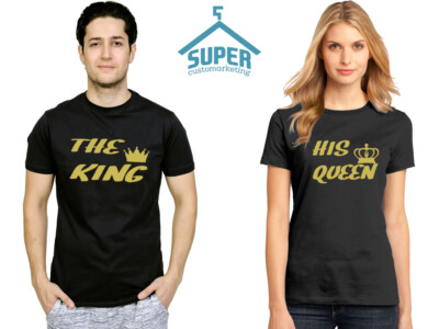 HANDMADE THE King His Queen Couple TSHIRT GOLD Design Cartoon- Funny Couple Tee 