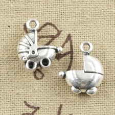 5 Breloque Pendentif Poussette en Metal 17mm x 14mm Argenté Landau bebe