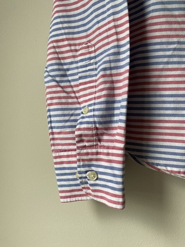 U.S. Polo Assn Mens Long Sleeve Button Up Shirt Size Medium Blue Red Striped - Picture 3 of 13