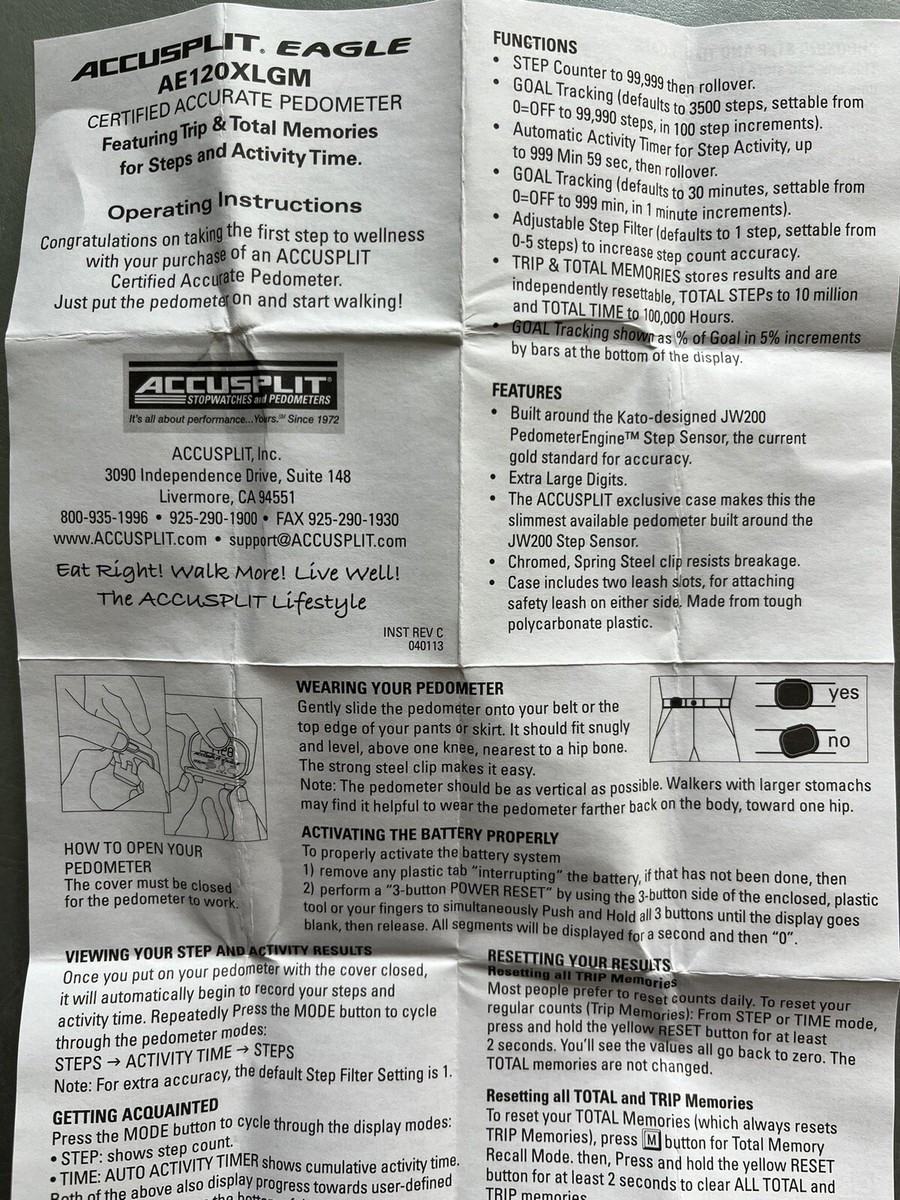 Accusplit Eagle Pedometer AE120XL (BRAND NEW) With Battery | eBay