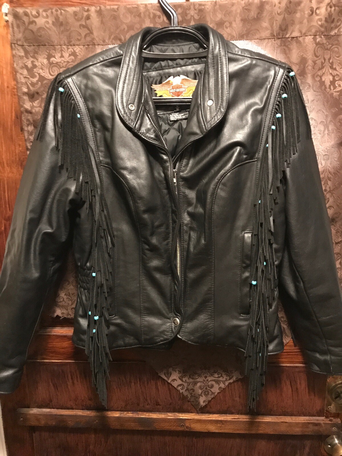 HARLEY DAVIDSON Womens MED Motorcycle Leather Jacket W Tassels