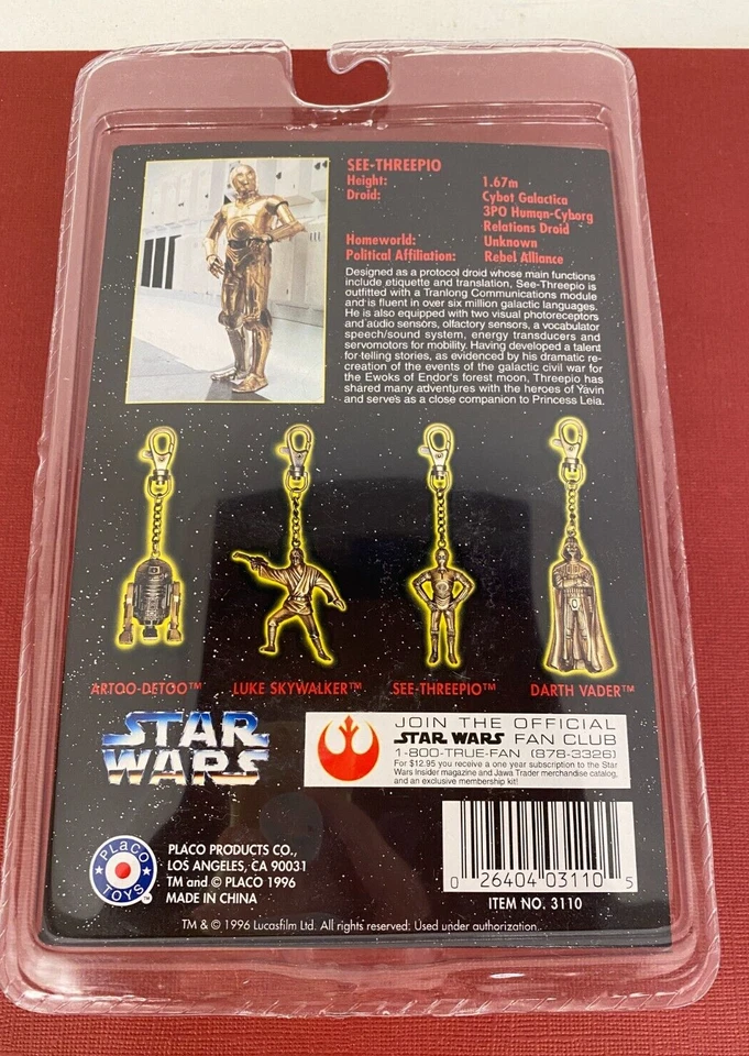 Vintage Placo Toys 1996 ☆ Star Wars ☆ C-3PO - Metal Die-Cast Keychain / Keyring - Image 3 of 4