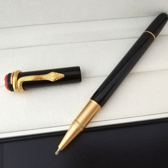 Deluxe Snake-Series Bright Black - Gold Clip 0.7mm Rollerball Pen No Box