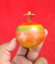 Vintage Old Handmade Lacquer Multi Color Painted Wooden Spinning Toy W737