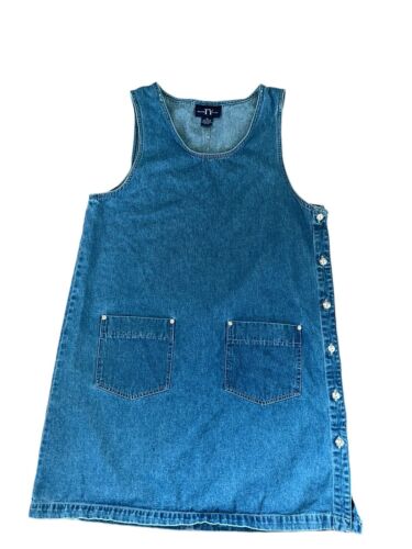 Vintage Jean Overall Dress Women’s Size 14 Large Denim Jumper Y2K 90's - Picture 1 of 9