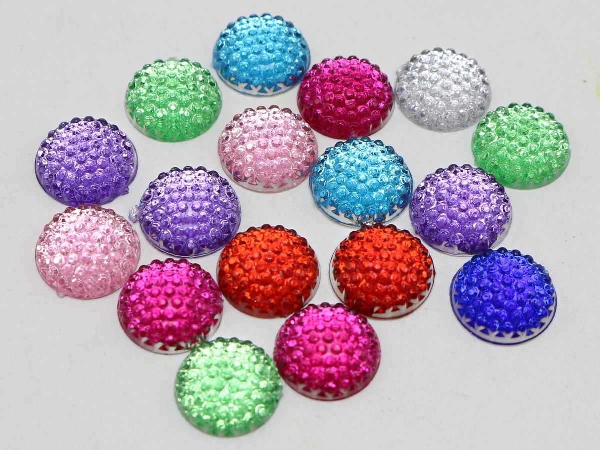 100 Mixed Color Flatback Resin Heart Cabochons - 12mm Pyramid Dotted Rhinestone Gems