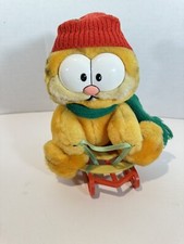 Vintage Dakin Garfield the Cat Plush Takes the Mountain Toboggan Sled