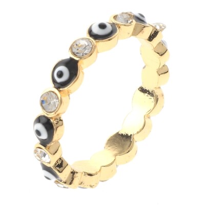 Gold Tone Gold Plated Ring With Evil Eye & Clear Rhinestone BSG748-BLK6