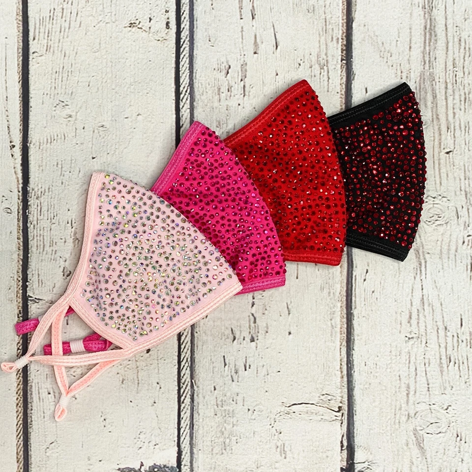 USA Face Mask Washable Reusable Bling Rhinestone Glam Cotton Fabric Cover Filter - Image 3 of 4