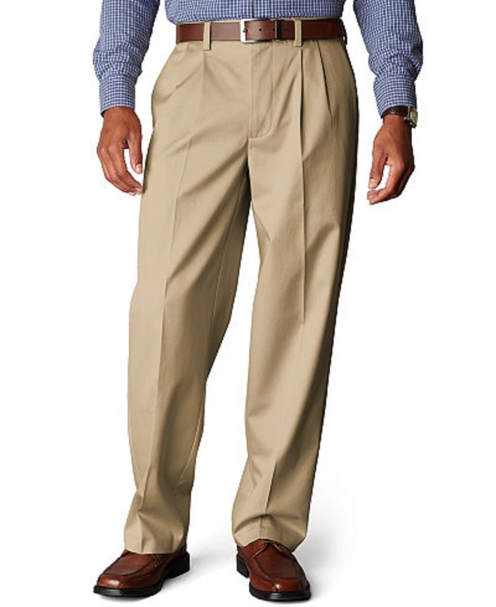 Mens Pants Chino khaki pleated 30 32 34 38 x 30 31 32 34 NEW