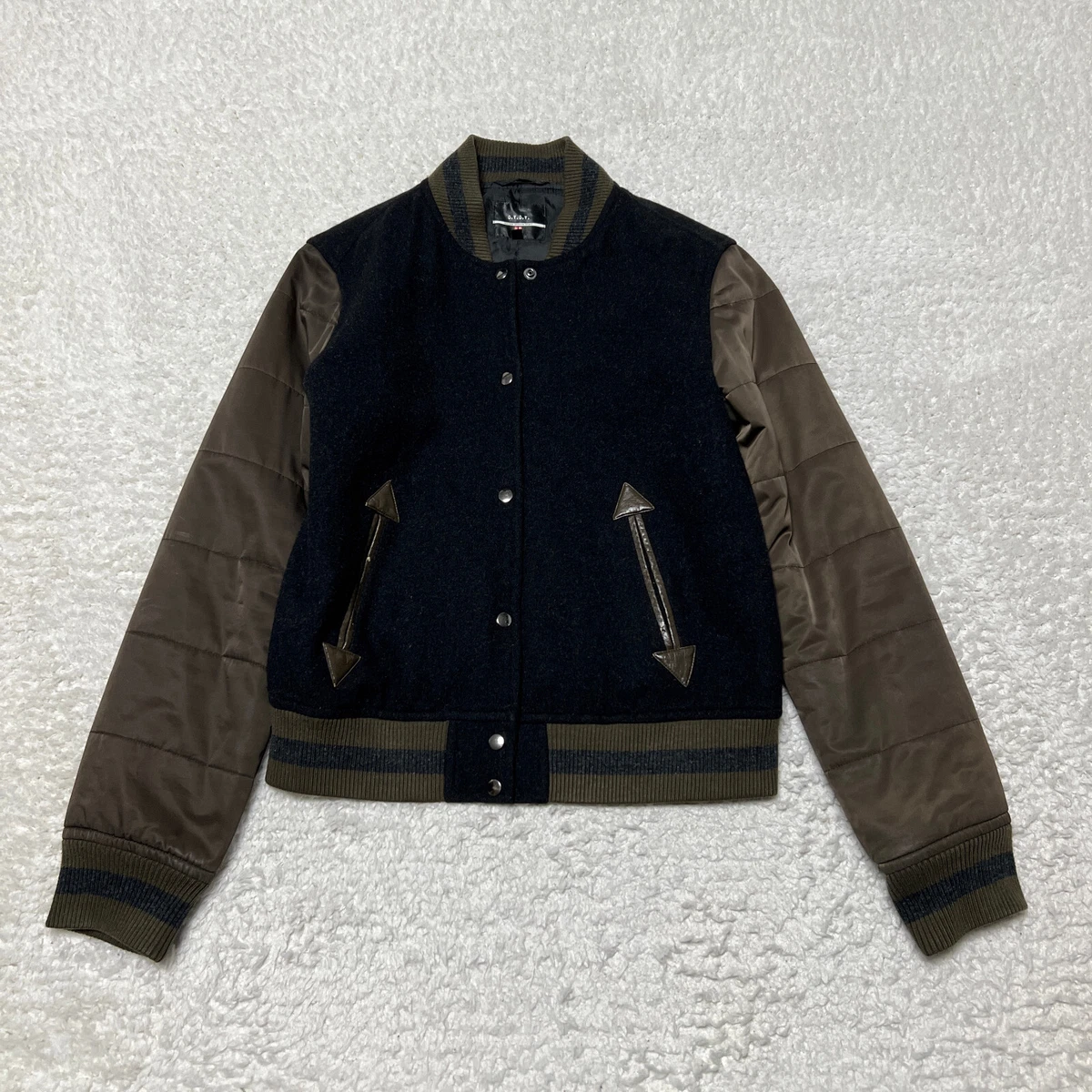 Uniqlo Jacket Women Small Black Brown Wool Blend Varsity Bomber Designer GVGV