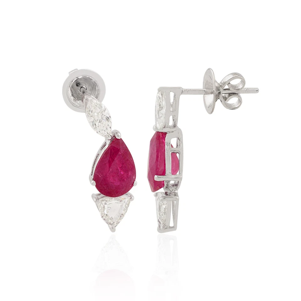 5.39 TCW Ruby Pear Gemstone Earrings 14k White Gold Lab Grown CVD Diamond Gift - Image 3 of 4