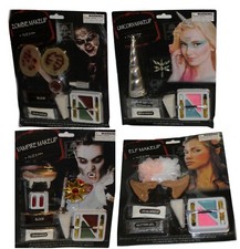 Halloween Make-up with accessories, Unicorn, Vampire, Zombie, Elf, horn, fangs,