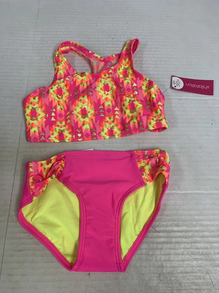 Nuevo con etiquetas Bikini Xhilaration Dos Piezas Rosa, Amarillo Neón y Naranja Niñas XS 4 5 Nuevo Foto 2 de 4