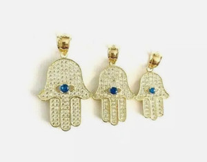 Authentic 14K Gold Plated Hamsa Pendant  925 Silver Fatima Hand Evil Eye