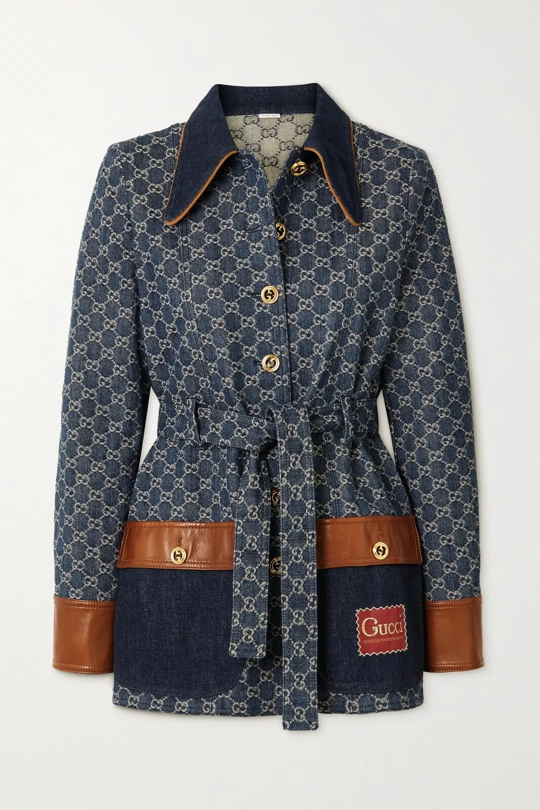 Veste ceinture jacquard en denim garnie GUCCI GG Eco cuir 44 IT, 8 US, 12 UK