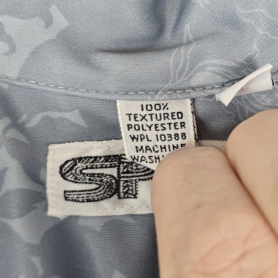 复古 Spire California 男式高 L 迪斯科蓝色灰色花卉纹理聚酯纤维 — 第 4/4 张图片