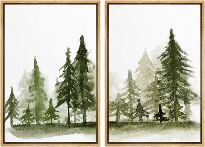 Pine Tree Forest Nature Wall Art Vintage Landscape Framed Canvas Prints ...