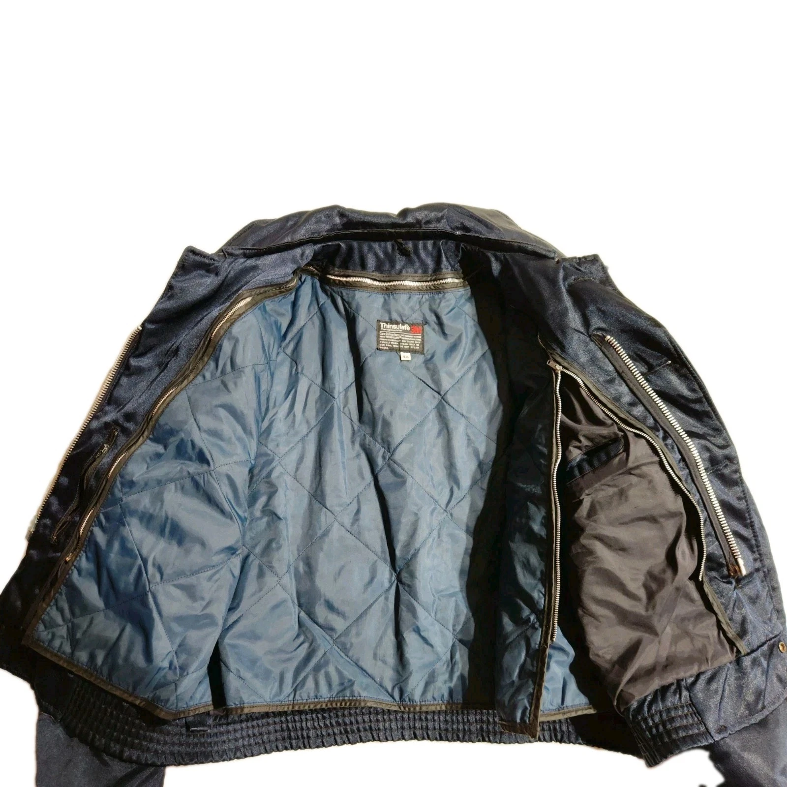 Vintage Workwear Bomber Jacket Size 44 Navy Blue Thinsulate Removable Collar - product detail image 5