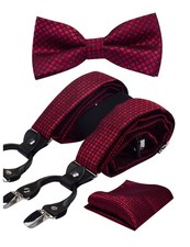 Adjustable Plaid Floral 6 Clips Y Shape Suspenders Pre-tied Bow Tie Set Box