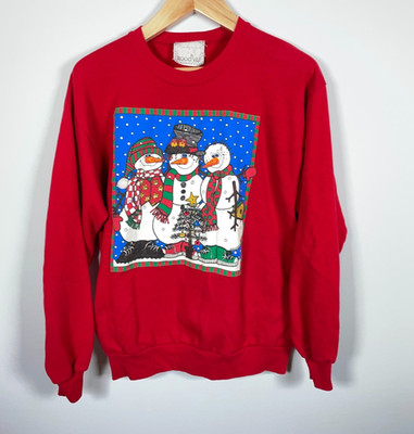 90s Zoodles Christmas Snowman Sweatshirt Adult Large Red Crewneck