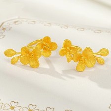 Gold Plated Cherry Blossom Earrings Long Dangle Studs Fashion Gift