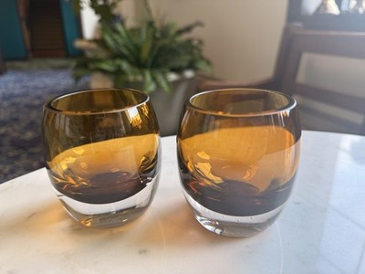 Pair of Vintage 1970s Amber Mikasa Solaris Votive Candle Holders Made In Japan