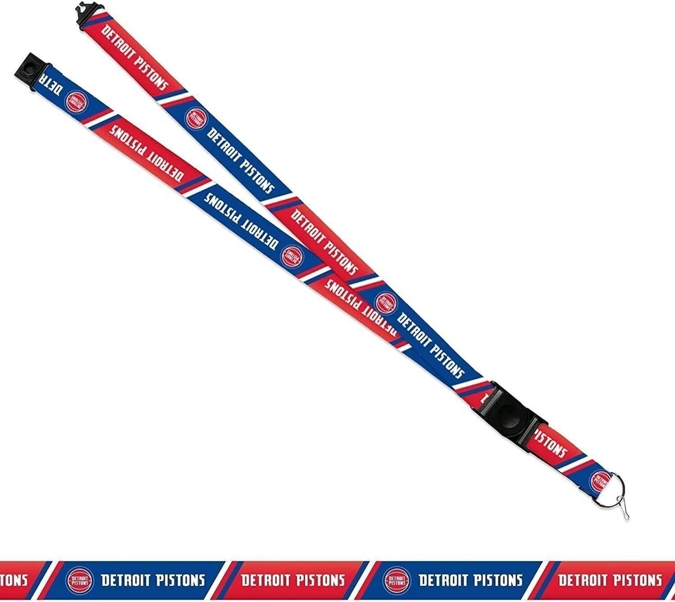 Detroit Pistons Premium Lanyard Keychain 18 Inch Button Clip Safety Breakaway - Image 2 of 4