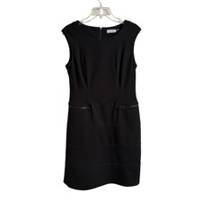 Calvin Klein Womens Black Sleeveless Sheath Dress Zipper Accents Size 10