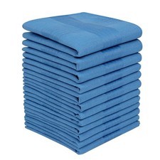 Men's Blue Pure Cotton Handkerchiefs with Hem, Pack of 12 Pieces Hankies