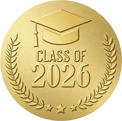 Graduation Class of 2026 Stickers 2 Inch 100Pcs Gold Embossed Class of 2026 Stic