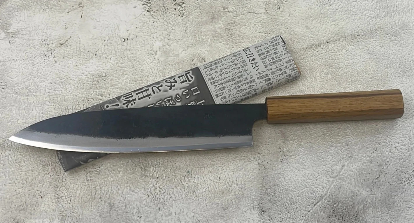 Tsukasa Shiro Kuro 210mm Gyuto- Shirogami Steel - Oak Octagnon Handle