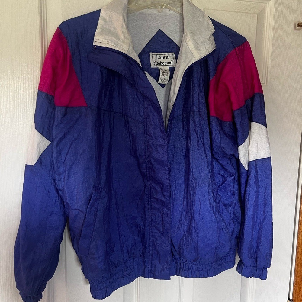 Vintage Laura Katherine Windbreaker Jacket Women's Small Blue Magenta White GUC