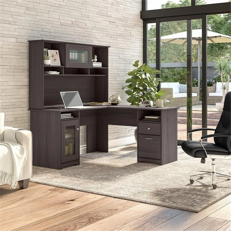 Cabot L Shaped Desk with Hutch in Heather Gray - Engineered Wood - Image 3 of 4