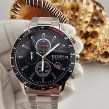 BOSS MENS WATCH 1513509 SILVER BRACELET WITH BLACK DIAL AND SILVER CASE UK