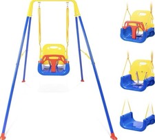 3-in-1 Toddler Swing Set Foldable Metal Frame with Safety Harness & Sandbags