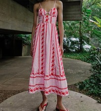 Vestido de trabajo Zara corte midi bordado rosa rojo talla S-L 2715/977/620
