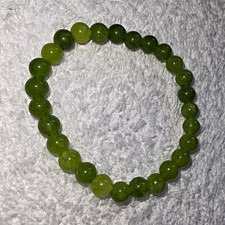 Stunning Peridot Green Round 6mm Bead Stretch Bracelet 15cm, With
