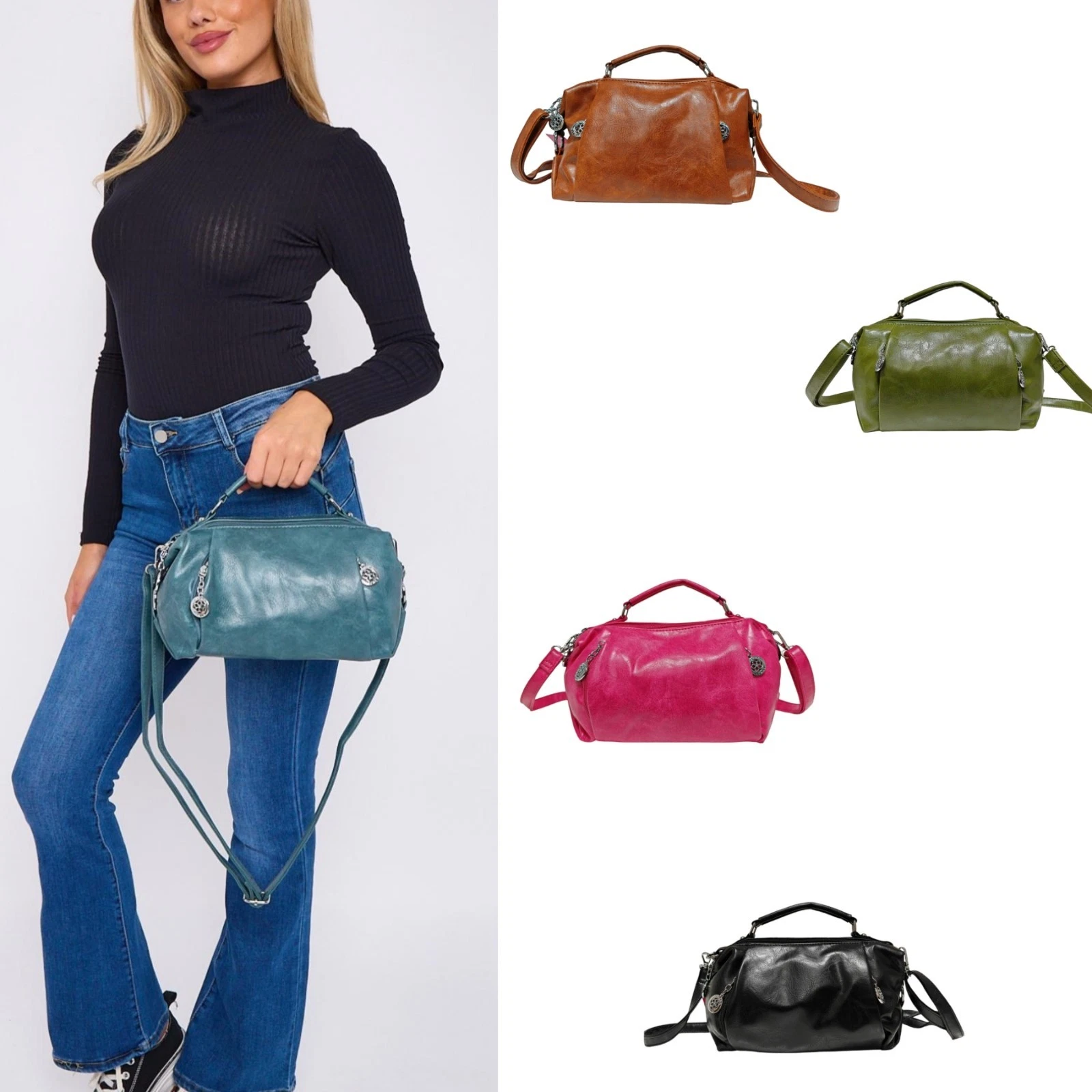 Boutique vintage style wrinkle Woman Faux Leather Small Tote Shoulder Handbag