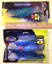NEW: Tsunami Pro Super Holographic SWIM SHAD 6" & 7" Fishing Lures, Blue Back