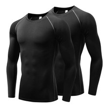 Mens Compression Shirts 2 Pack Long Sleeve Running Shirts Mens UPF 50 Runnin...