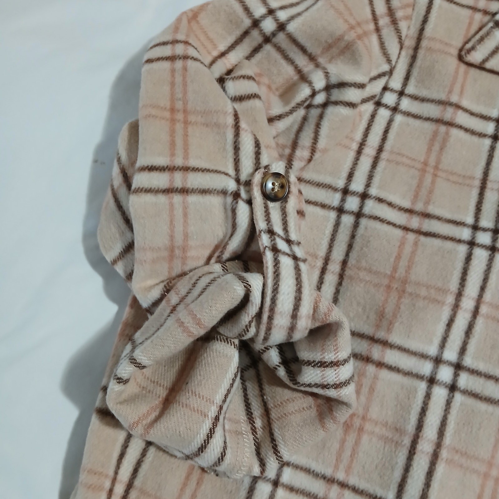 Cozy Co. by Cozy Casual 1X Shacket Adjustable-Sleeves Pockets Tan Plaid Plus Sz