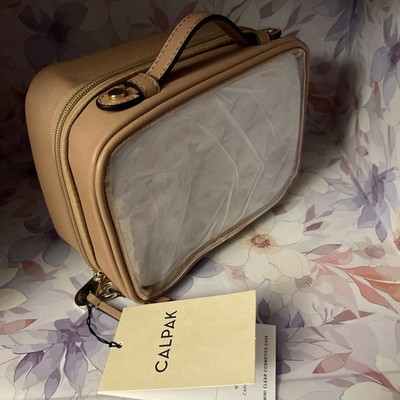 CALPAK Mini Clear Cosmetics Case  Caramel   8'' x 6'' x 4'' new with dust bag NEW