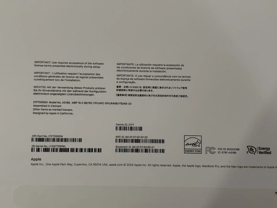 Apple A3186 MacBook Pro 2025 16 pulgadas SPB 1 TB M4 CHIP MÁXIMO 48 GB SOLO CAJA VACÍA Foto 4 de 4