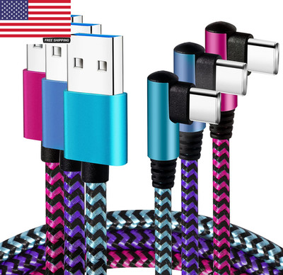 USB Type C Cable 2.1A Fast Charging: [90 Degree/6Ft/3Pack] Nylon USB C Cord Righ
